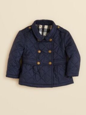 Burberry Girls 2Y Quilted Check Mid-Length Jacket Navy Nova Check Lining